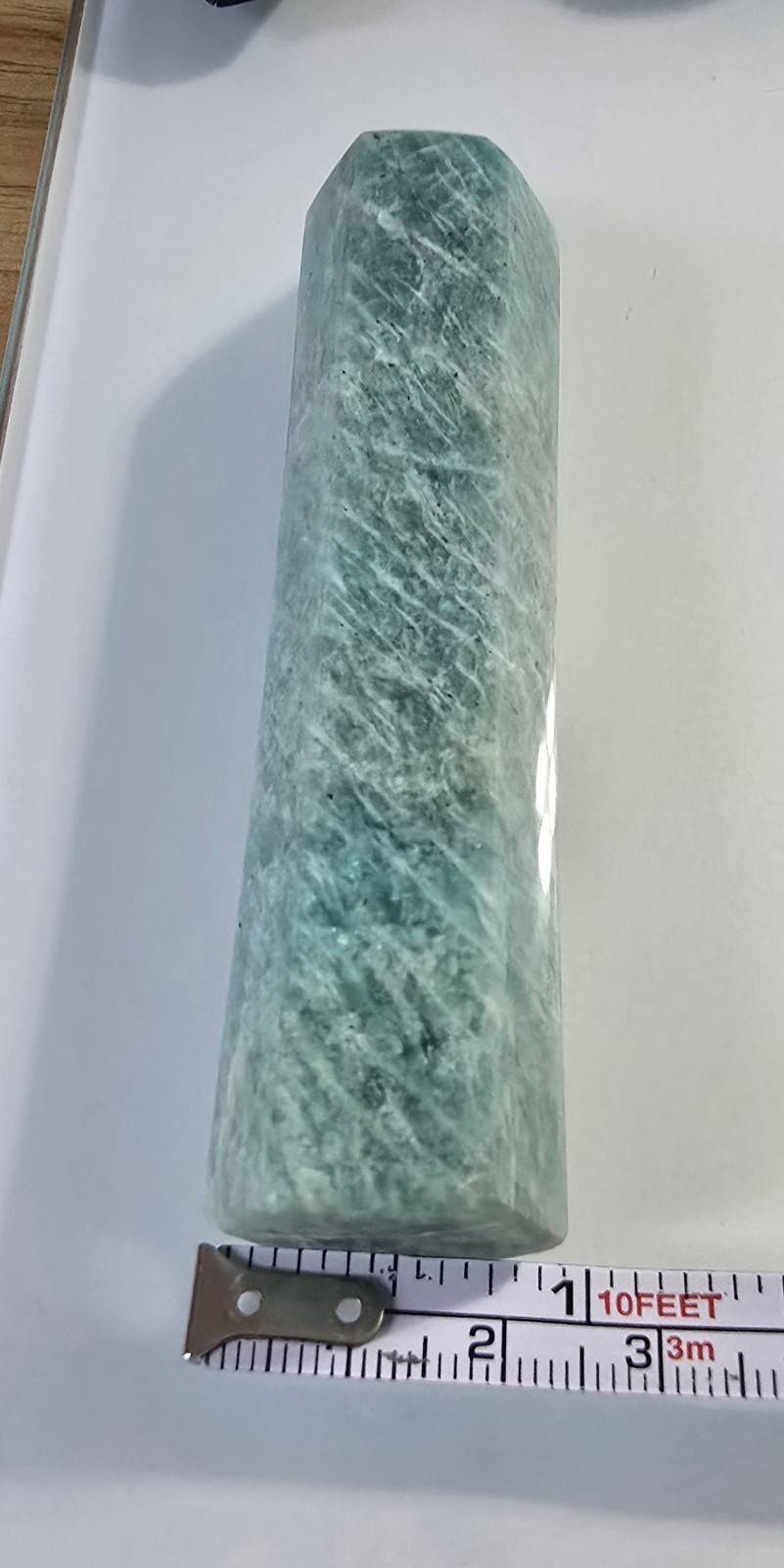 Three 4 inch Towers. Light Rose Quartz, Rainbow Moonstone, and Amazonite.