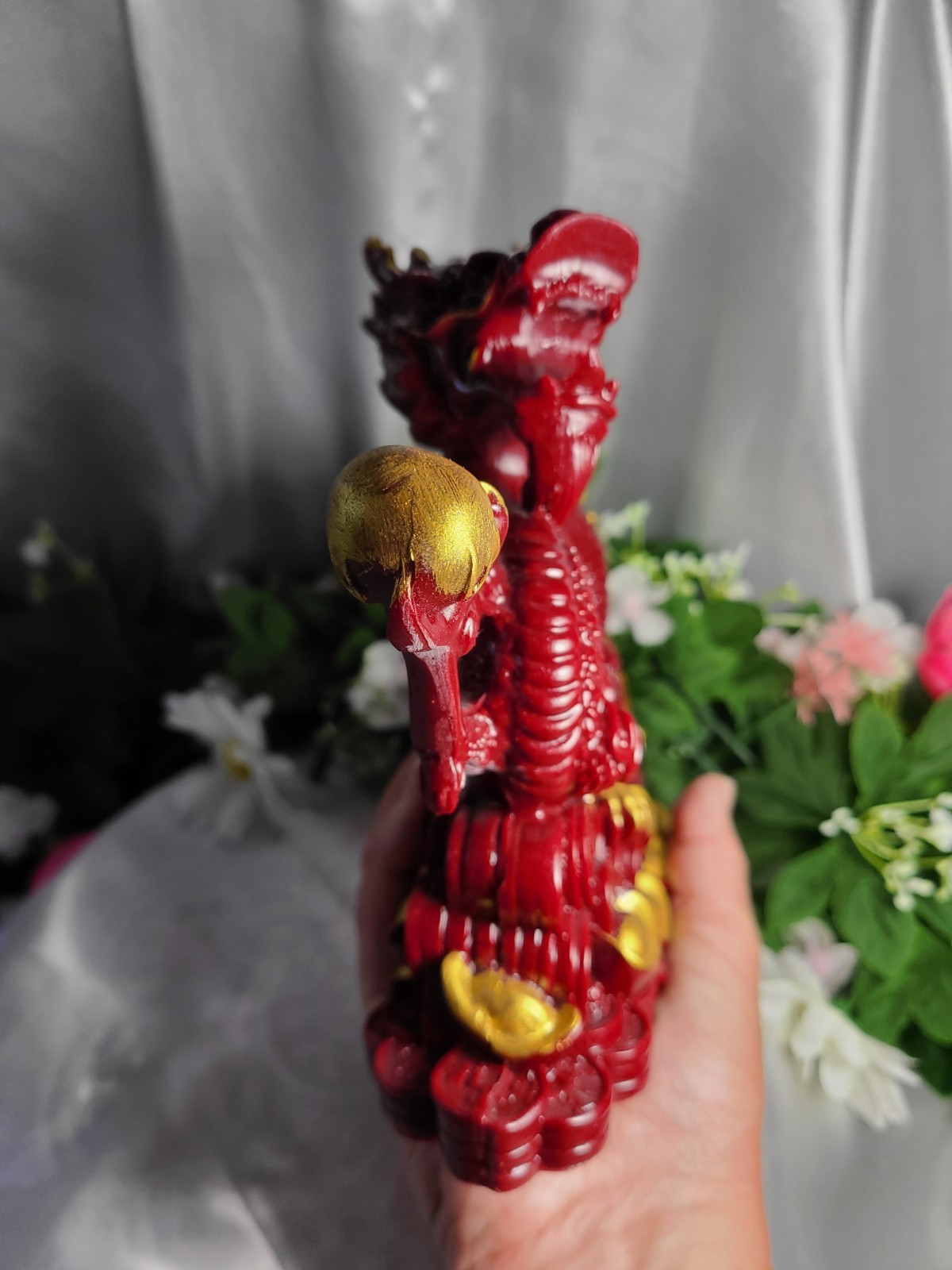 XL 9″ 2.4 lbs Genuine Cinnabar Stone Full Body Chinese Dragon Crystal Carving