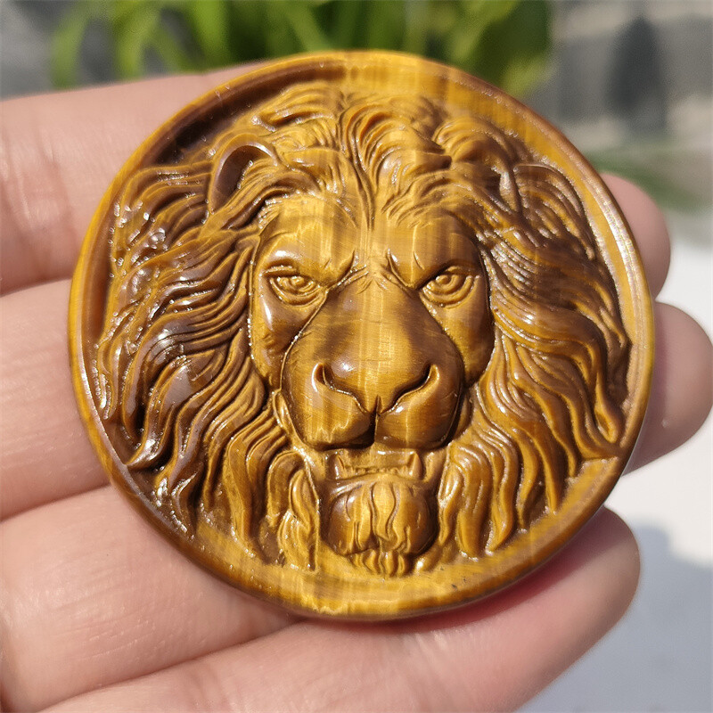 TOP!!! 2″ Natural Tiger’s eye Carved lion Face Quartz Crystal Skull Gift 1pc