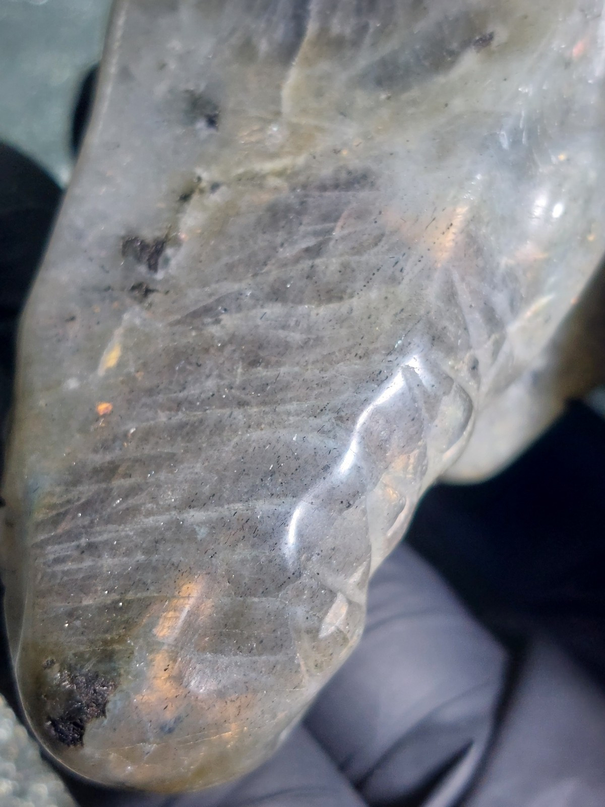 X1 Natural Labradorite Crystal Dragon Head Carving 195.6g Healing Energy 7cm