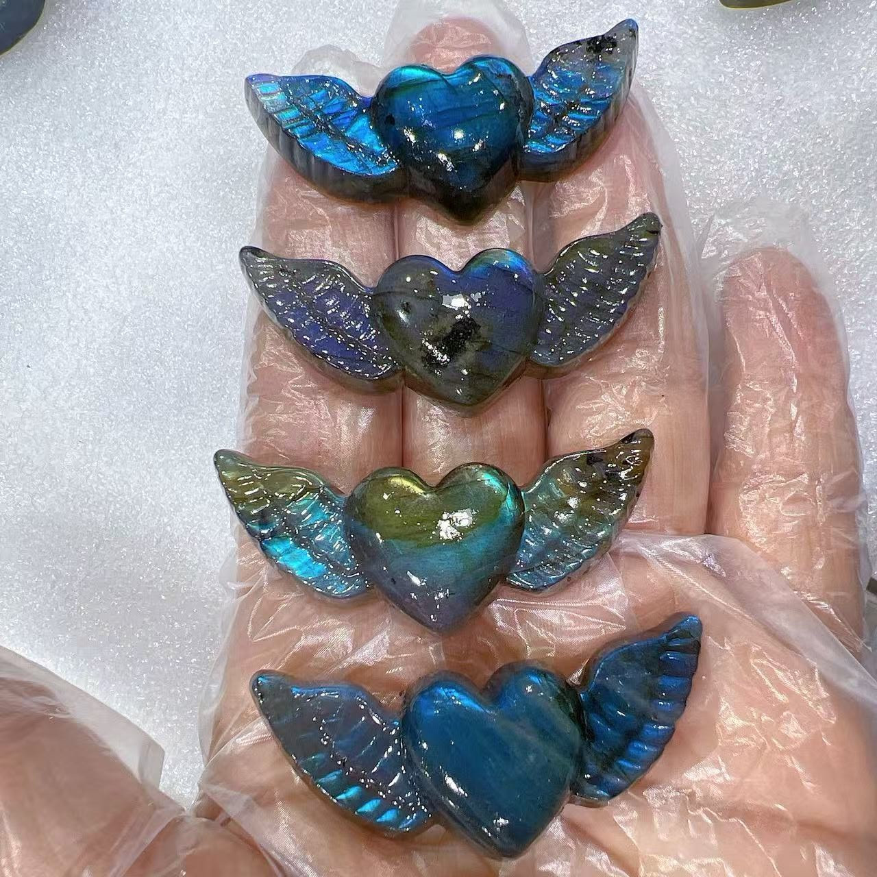 1pc Natural Labradorite Quartz Carved Lover Wing Skull Crystal Healing Gift