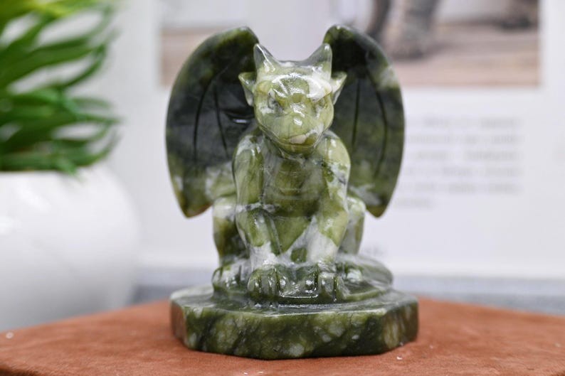 3″ Natural Green Jade Gargoyle,Quartz Crystal Skull,Carved Statue Reiki Healing