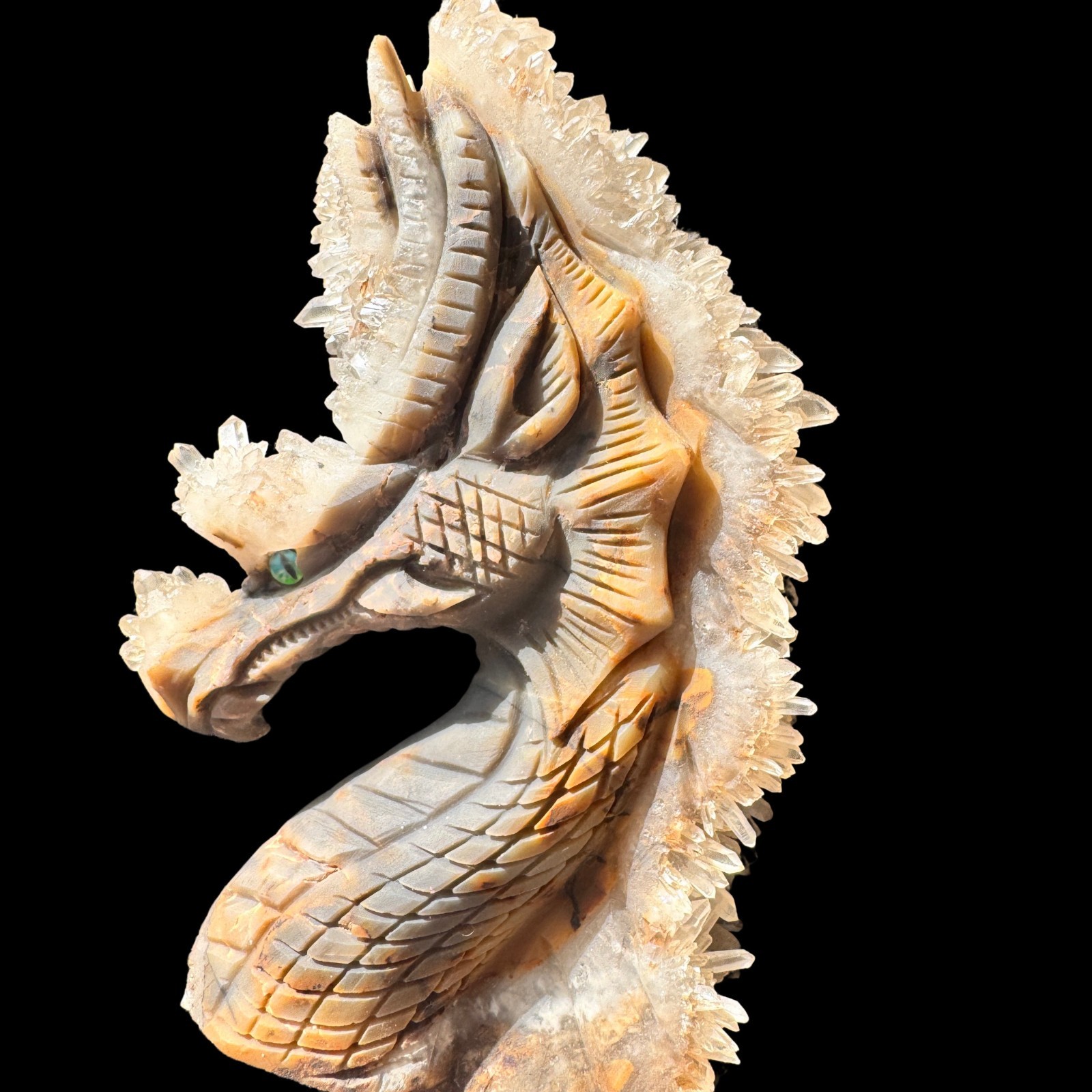An Heirloom of Power: Handmade Dragon Head Sculpted from a Natural Clear Quartz