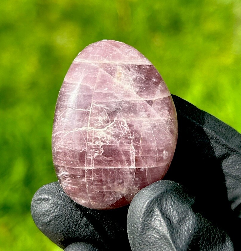 Handmade Polished Purple ANGELITE ANHYDRITE Rare Crystal Palm Stone MADAGASCAR