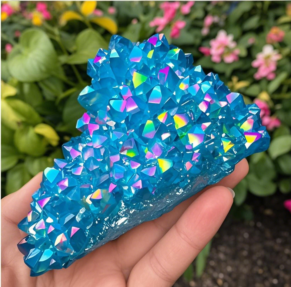 100g Titanium Aura Blue Healing Crystal Quartz Cluster Geode Mineral Specimen