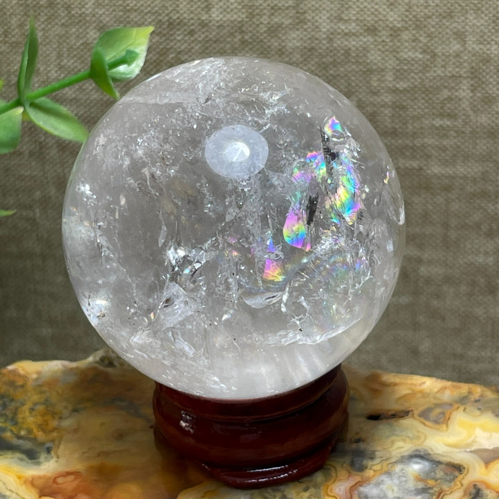 Natural White Crystal Clear Quartz Crystal Sphere Ball Healing rainbow 41mm A6