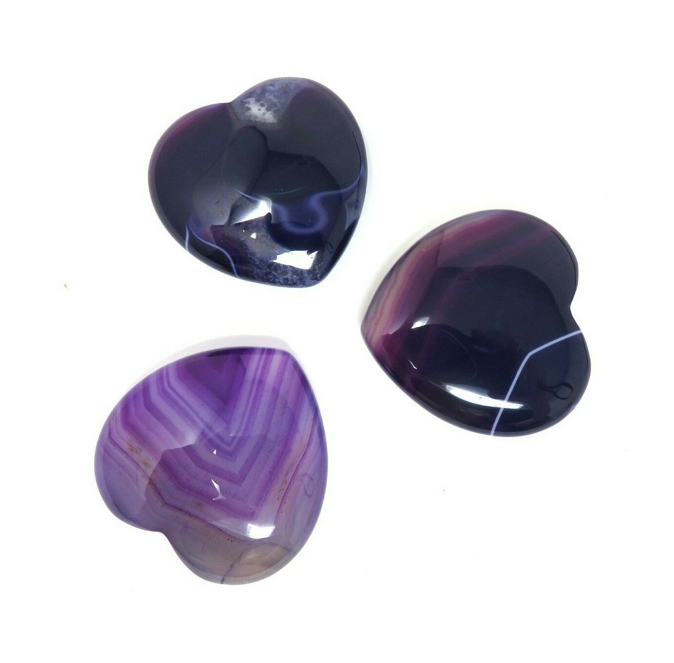 3 PURPLE Agate Stone Hearts – 35mm or 1.3″ – Valentines Day Decoration Love