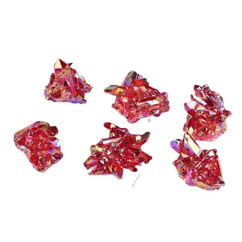 50g Natural Aura Red Titanium Geode Quartz Crystal Cluster Rough Gemstone Reiki