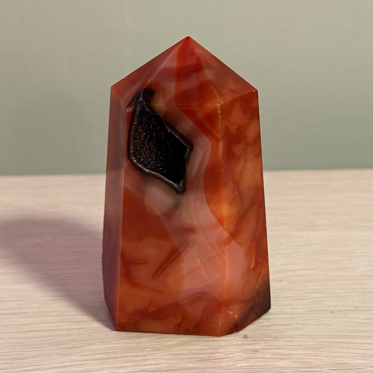 Polished Red/Orange/Pink Carnelian Agate Druzy Geode Generator Tower Point