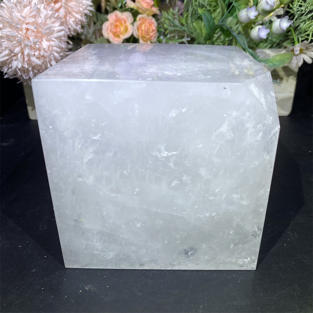 6.1LB 3.8″Natural Clear Quartz Cube Statue Crystal Carved Reiki Heal Decor