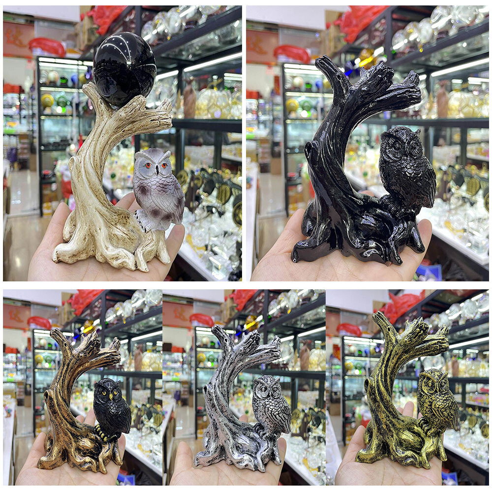 5 Colors Owl Resin Sphere Holder Stand Base Natural Crystal Ball Hand Decoration