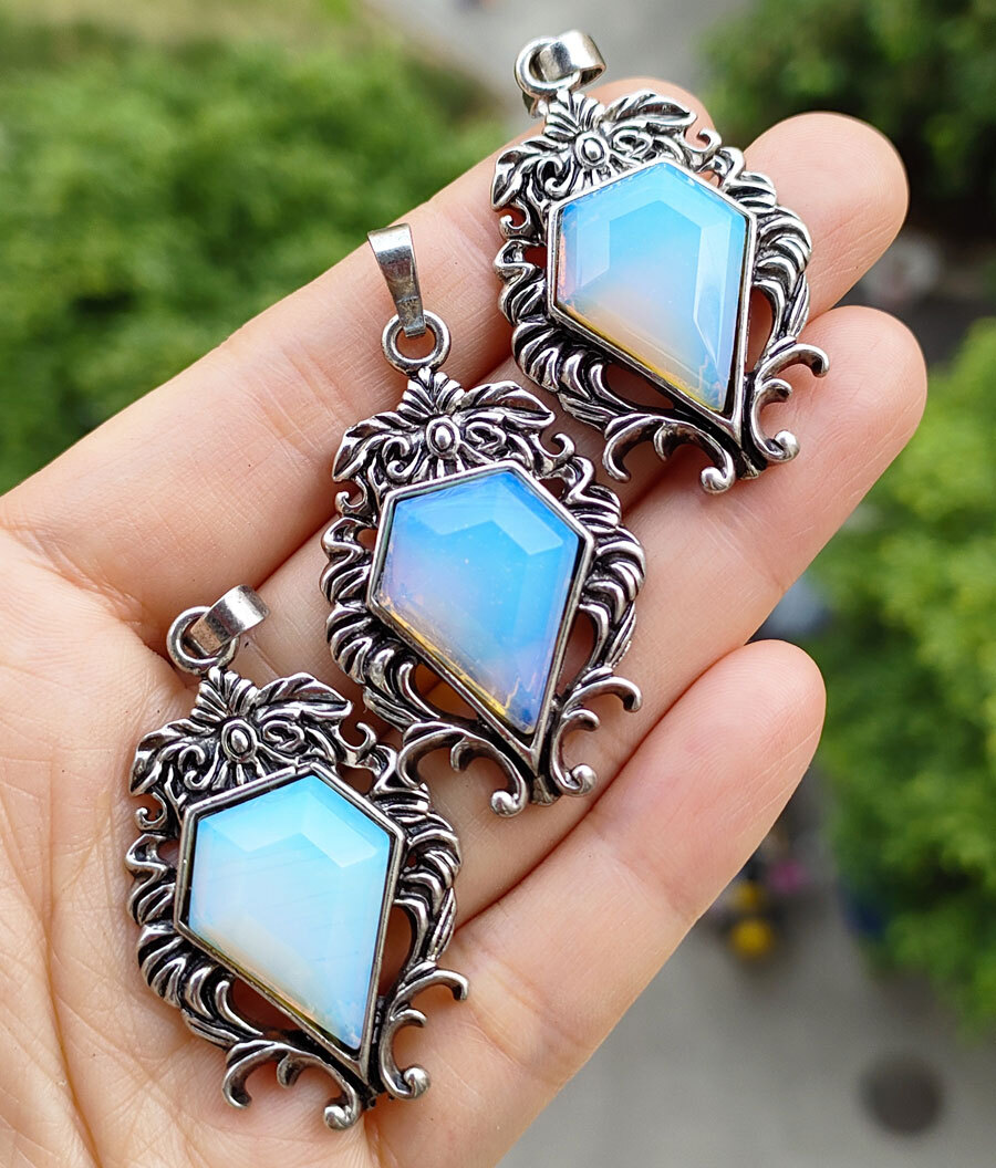 10pcs Opal Gems Pendants Retro Gothic Magic Energy Amulet