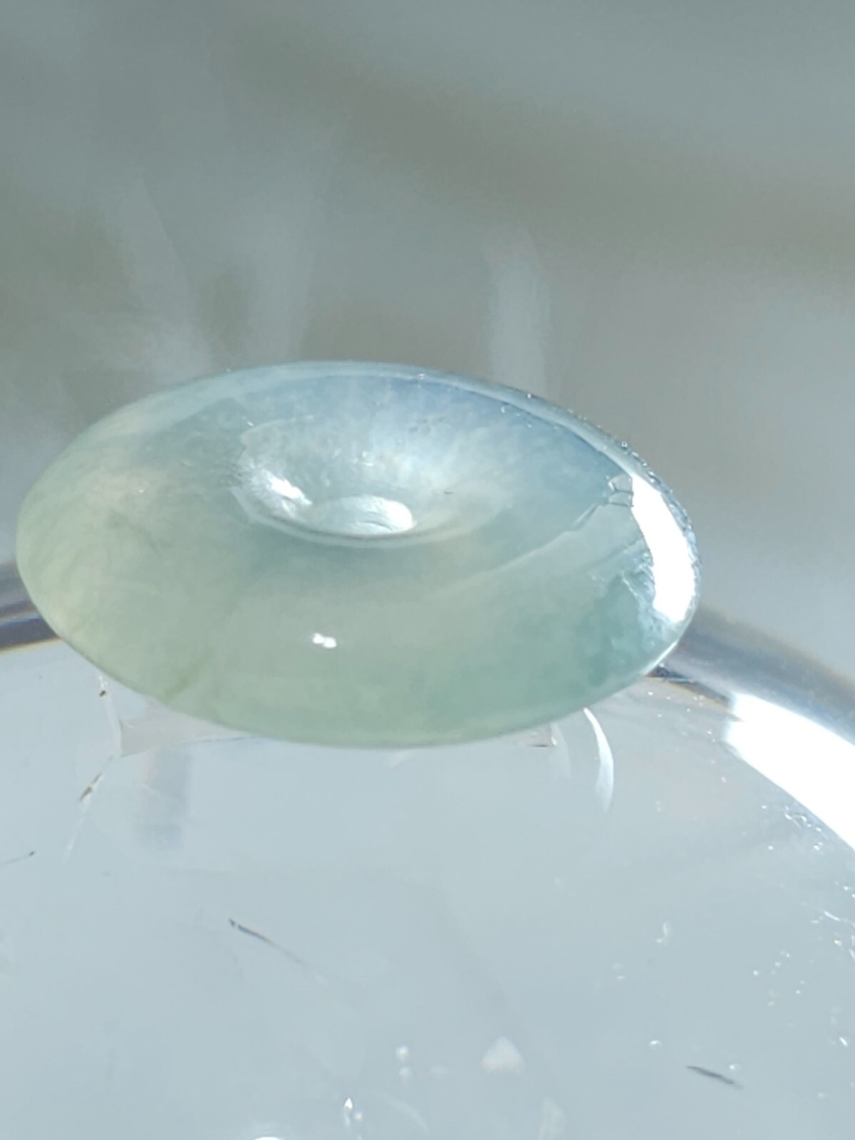 15mm Jade Pi Disc Pendant | Icy Green Donut Bead | Semi-Translucent 1.84g