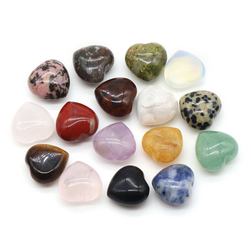 5PCS Natural Crystal Quartz Mini Puff Heart Pocket Palm Worry Stones Healing