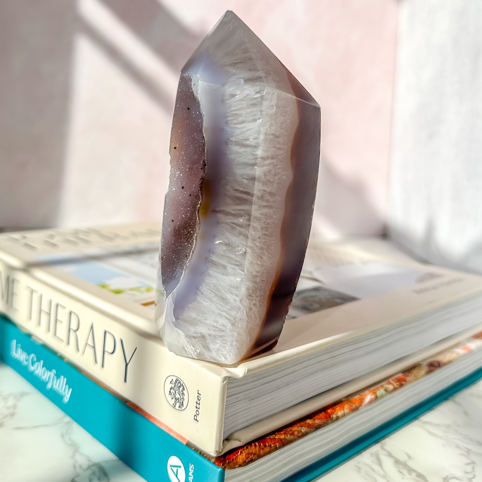 Agate Tower with Sugar Druzy (14.1 oz) | Natural Gemstone Home Decor