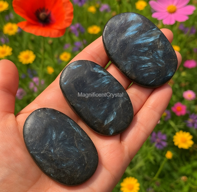 1pcs Arfvedsonite Palmstone Worry Stone Healing Crystal Meditation Reiki Gifts