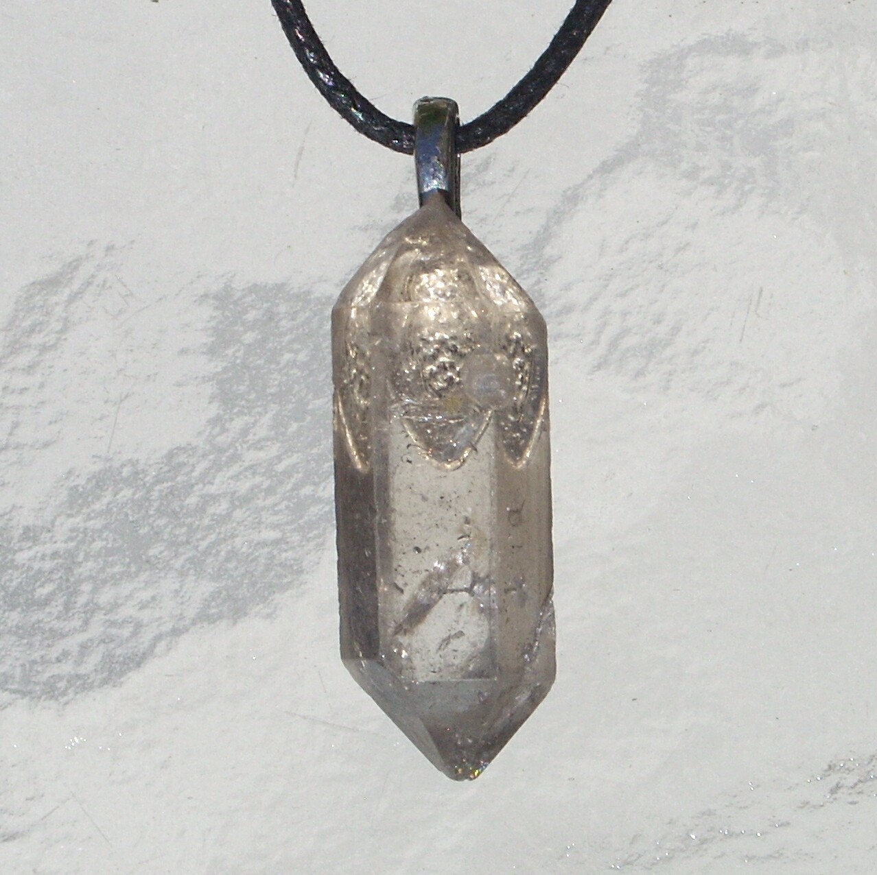 Tibetan Black Quartz Crystal Point Free Form Stone Pendant Necklace Double Term