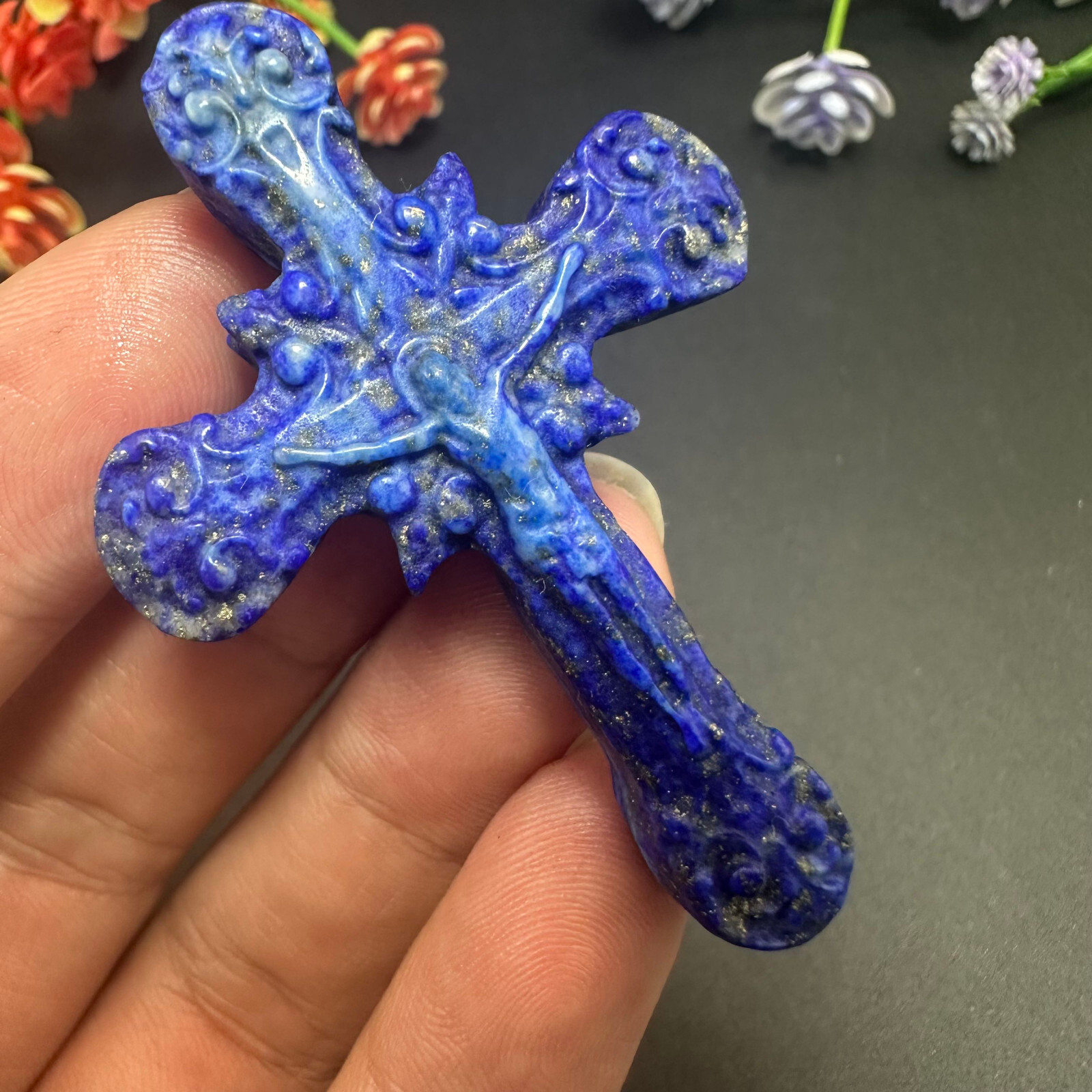 Natural lazurite Carved Christianity Cross Quartz Jesus Crystal Reiki Healing 1P