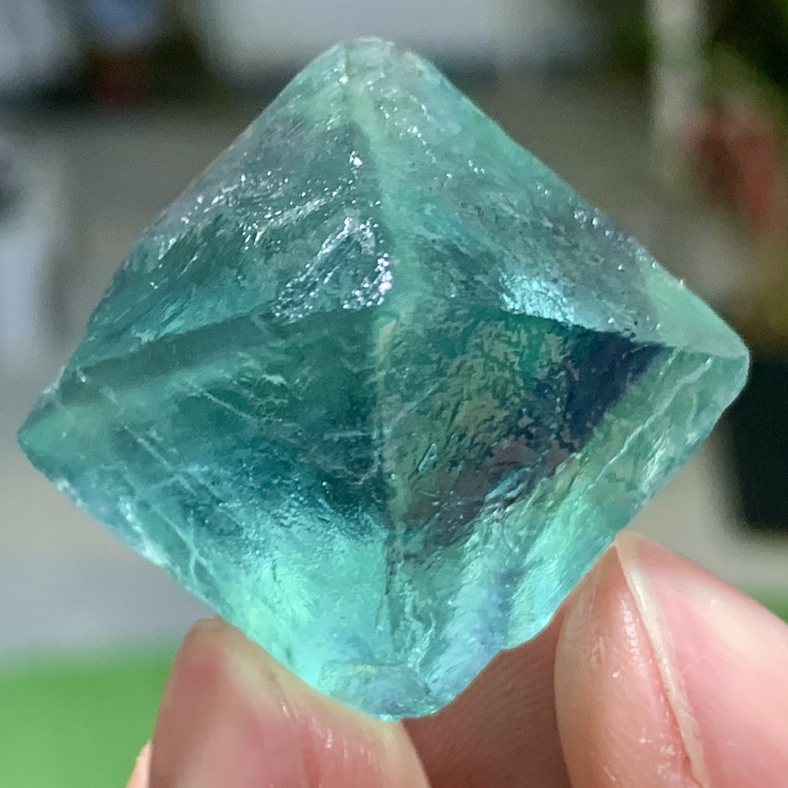 23G Rare transparent blue green fluorite cubic mineral crystal sample/China