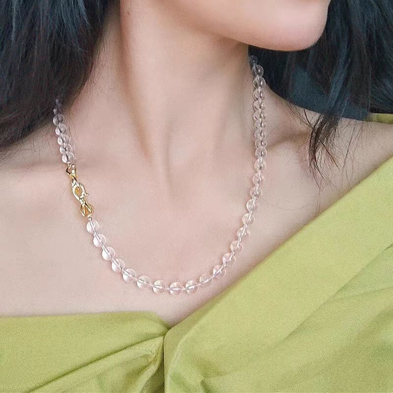 Natural Clear White Quartz Long Necklace Mother’s Day Gift