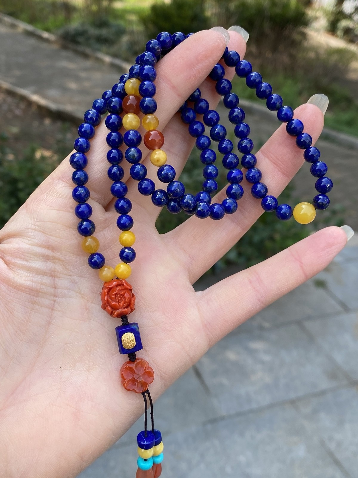 Imperial Blue Lapis Bead Nanhong Pearl Turquoise Ethnic Layering Neck Chain