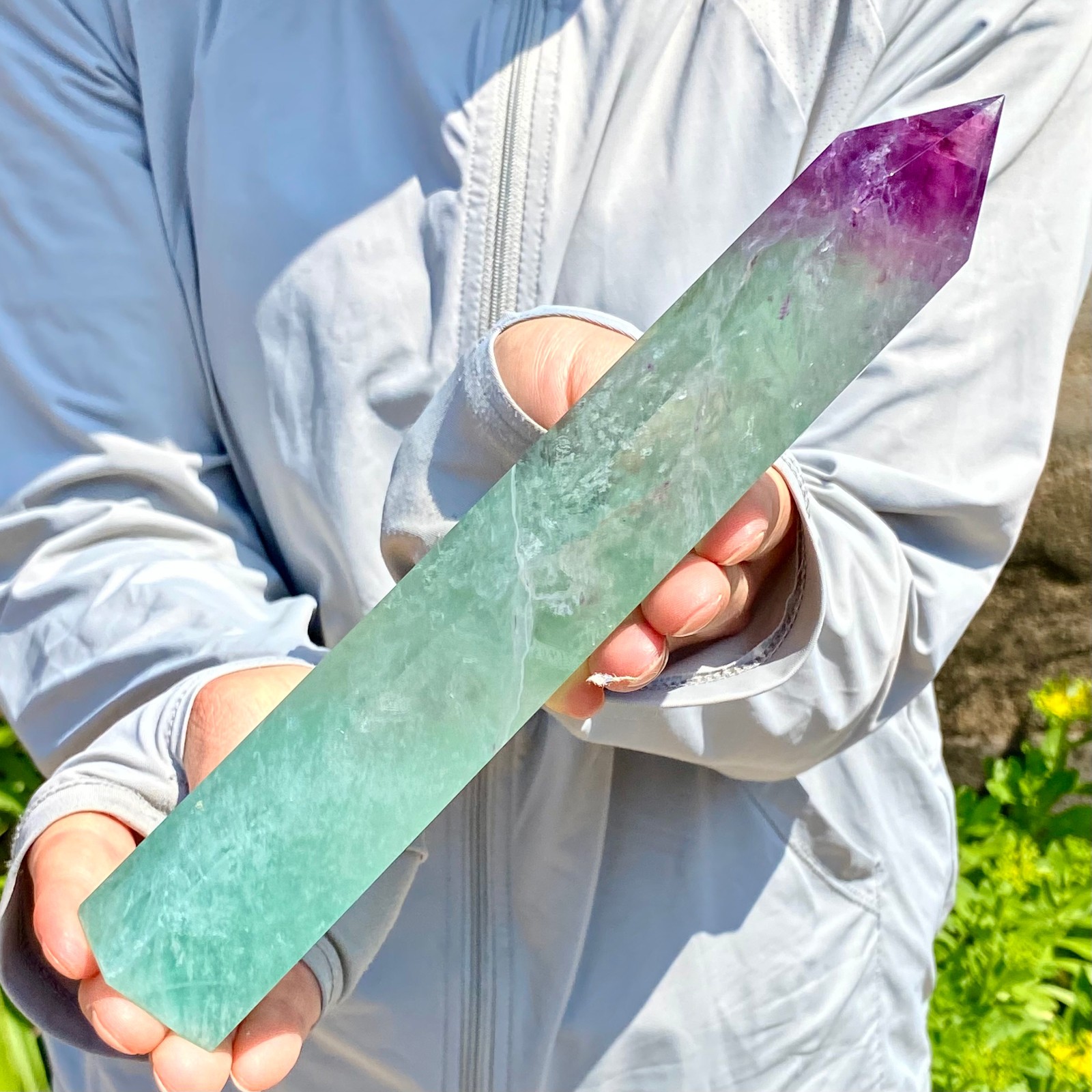 1.39LB Natural Fluorite Crystal Column Magic Wand Obelisk Point Earth Healing