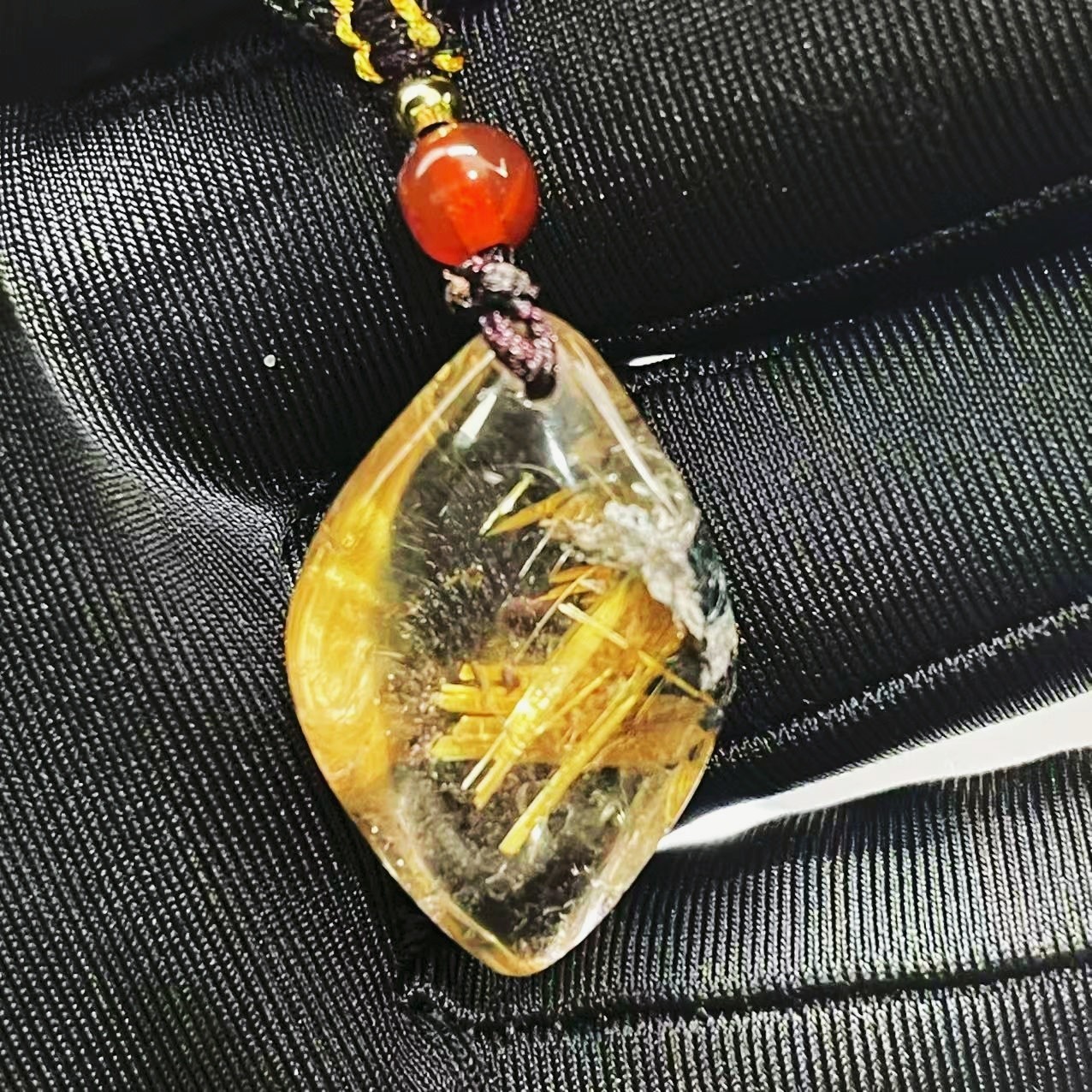 8.6g Natural Gold Hair Rutilated Quartz Crystal Pendant Reiki Healing Gift