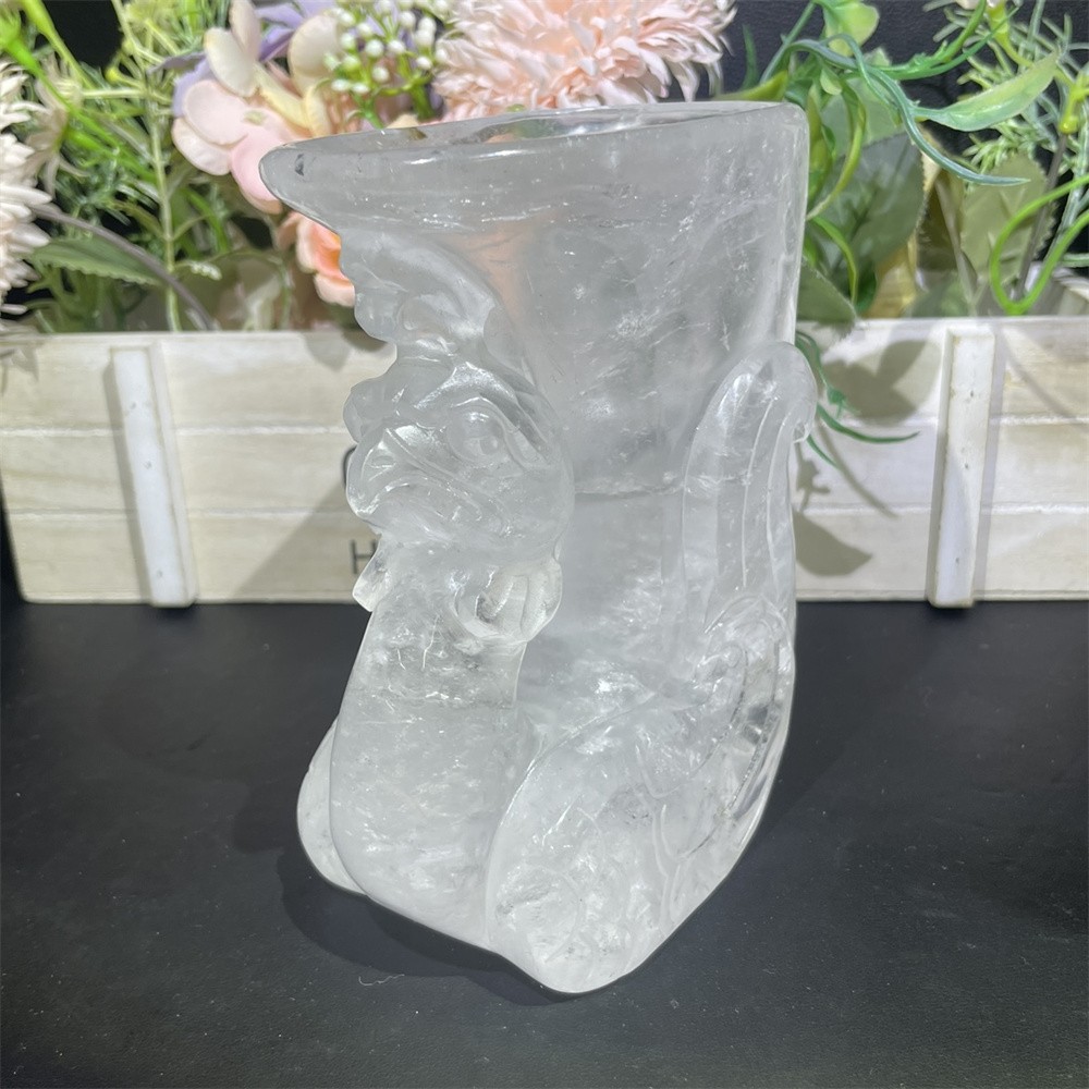 2.6LB 5.1″ Nartural Clear Quartz Art Cup Carved Crystal Reiki Quartz Decor Gift