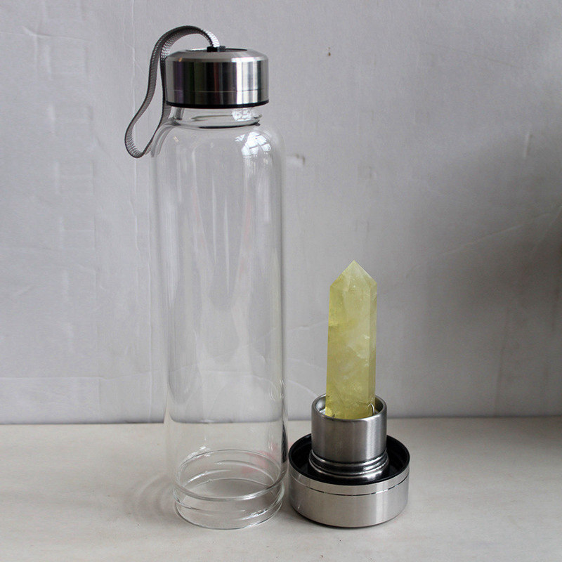 Natural Yellow Citrine Crystal Elixir Water Bottle Quartz Stone Wand Obelisk Cup