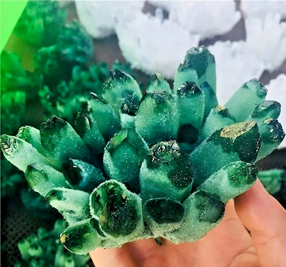 Natural Green Ghost Phantom Quartz Crystal Cluster Healing Crystal Specimen