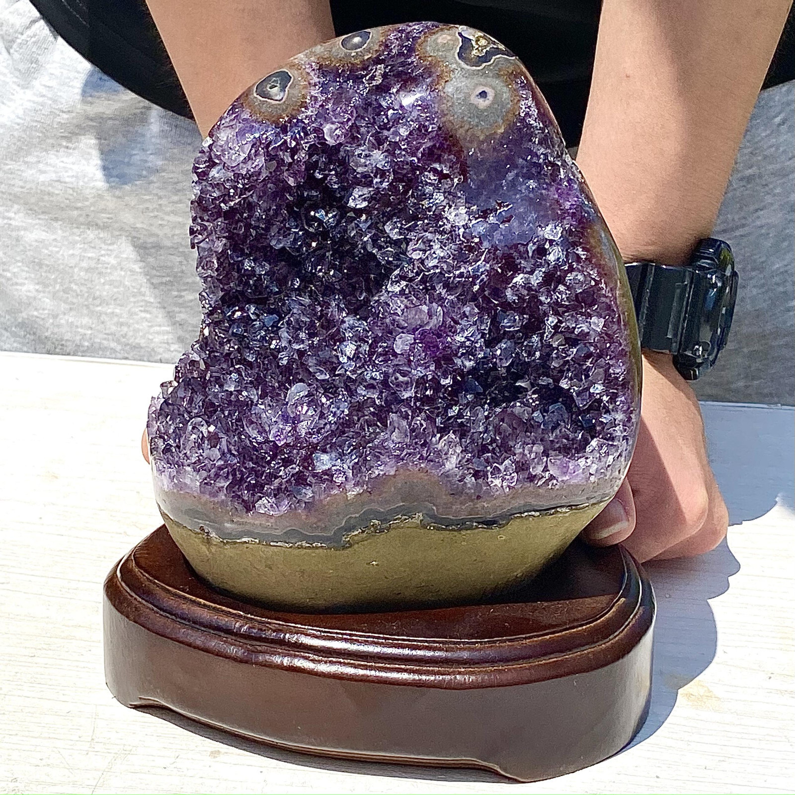 6LB Natural Uruguayan Amethyst Quartz Cave Geode Crystal Specimen Healing+base