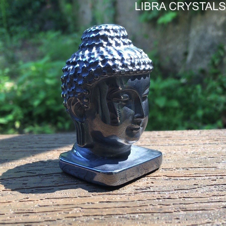 Hematite Buddha Head Carving Polished Crystal Statue Figurine Zen Mediation 2.5″