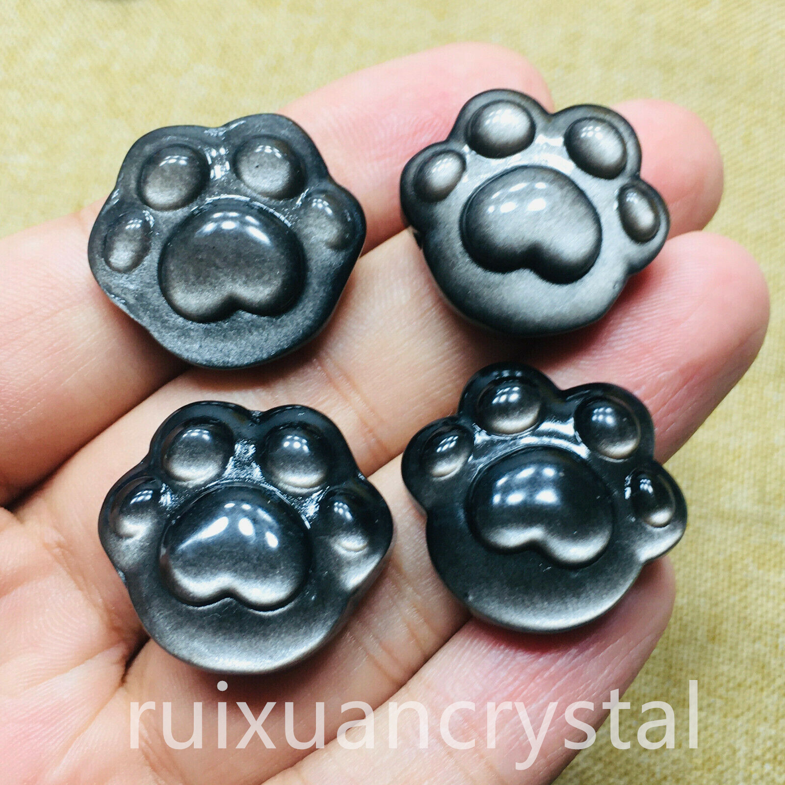 1pc Natural Silver Obsidian Quartz Hand Carved Cat-pad Crystal Reiki healing