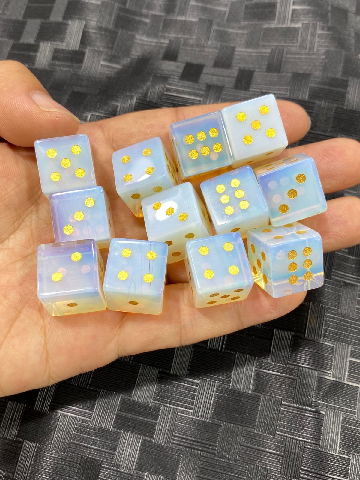 2pcs Opalite Hand Carved dice Quartz Crystal Reiki Healing gift Energy