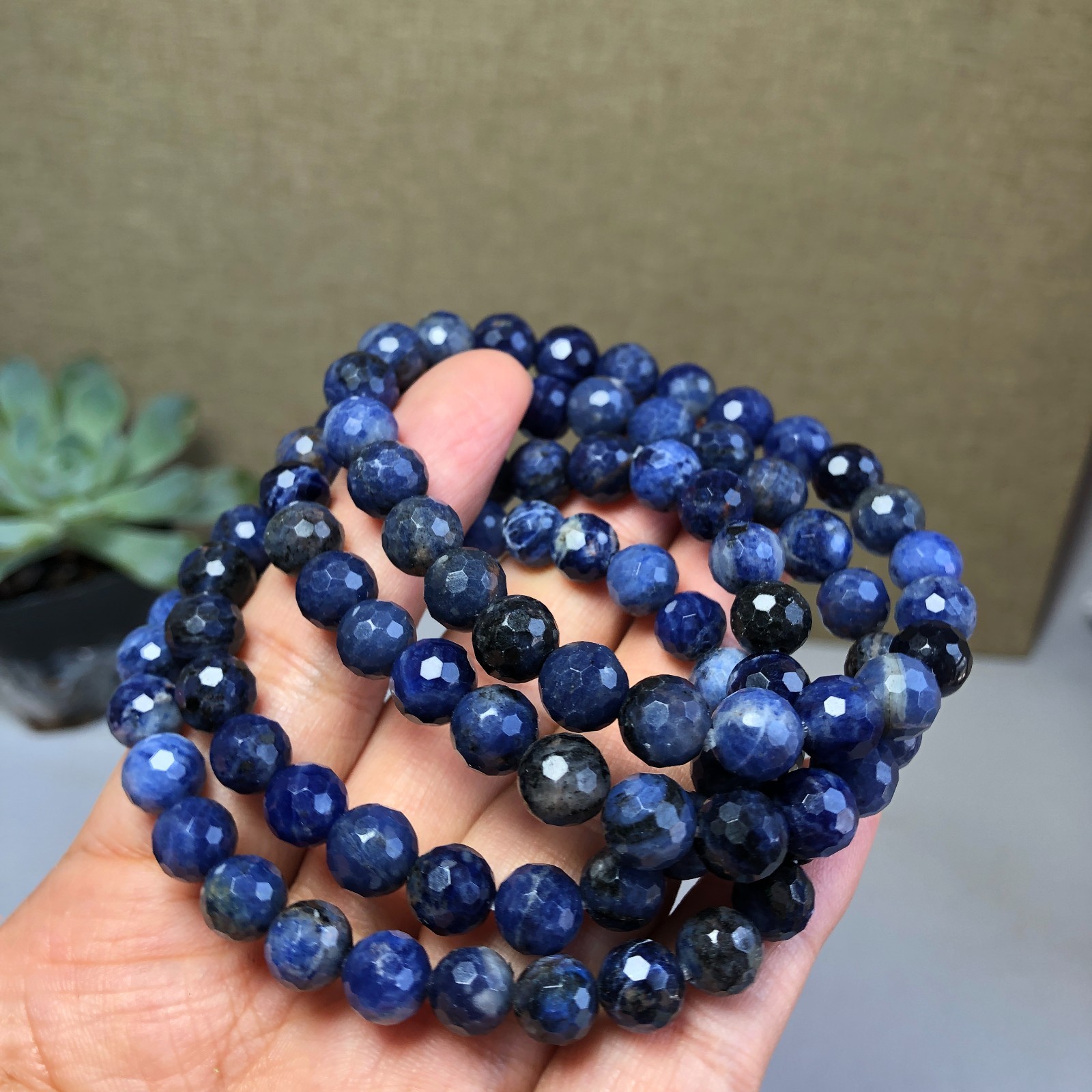 5Pcs Wholesal Natural sodalite agate bracelets Crystal ball sphere facet 8mm