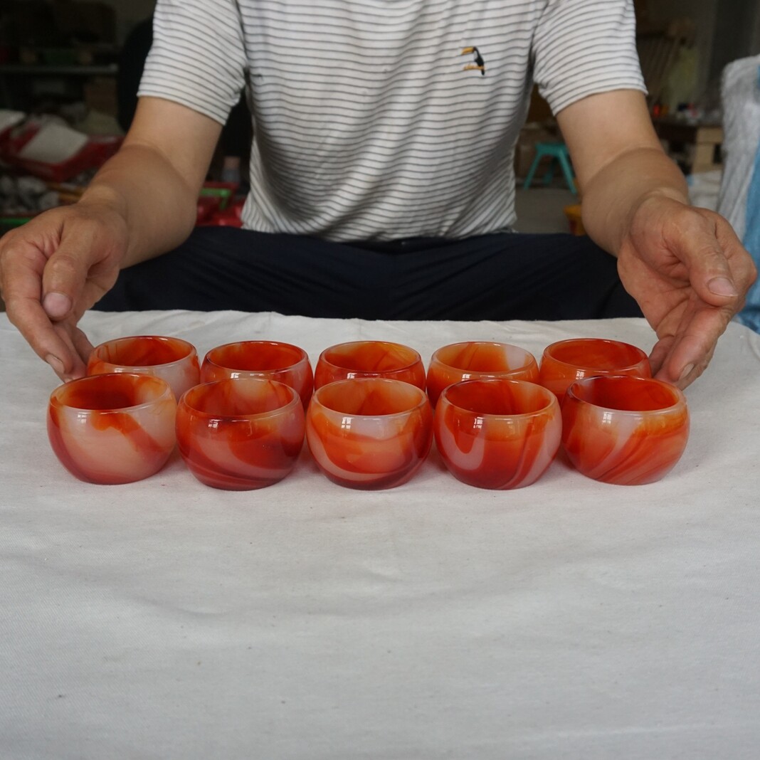 10Pcs 3.1LB Manmade Art Agate Carnelian Quartz Crystal Bowl Cup Carving Healing