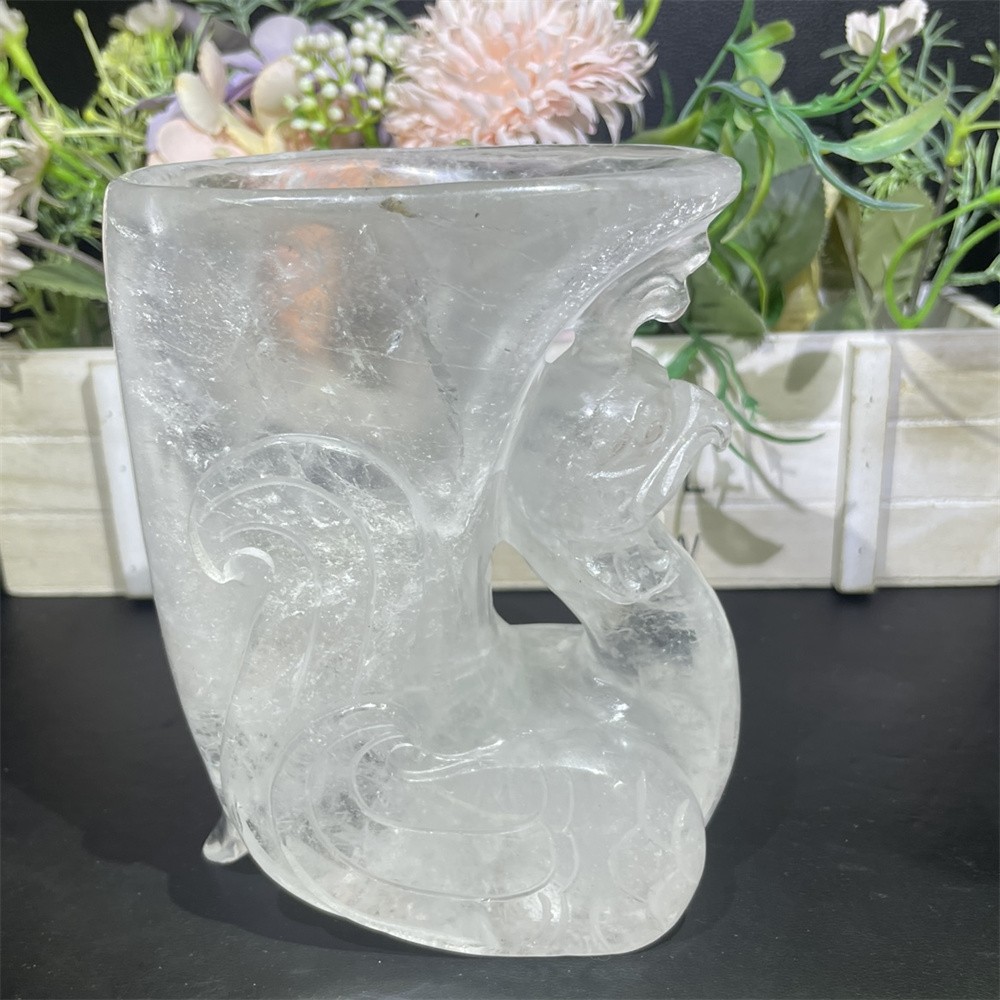 2.6LB 5.1″ Nartural Clear Quartz Art Cup Carved Crystal Reiki Quartz Decor Gift