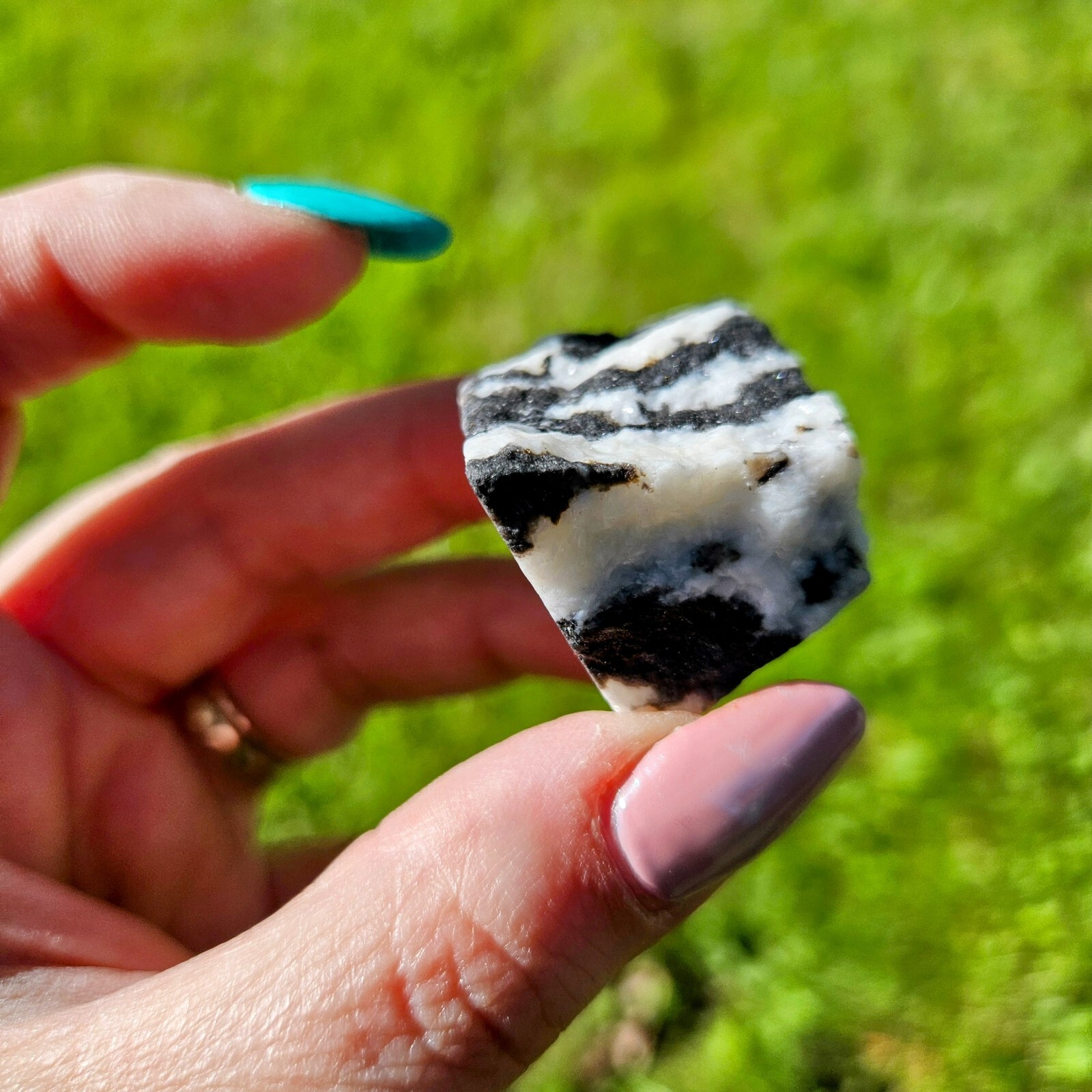 Zebra Calcite Layered Banded Stone Crystal Natural Raw Black And White ~1.5 In