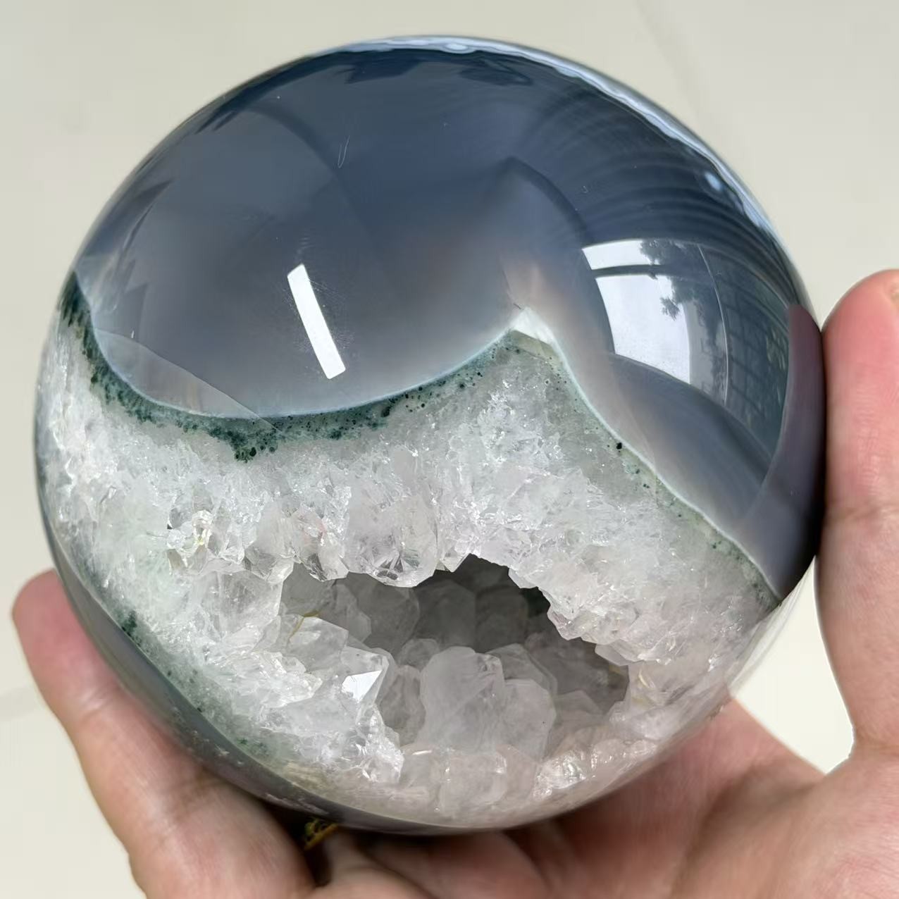 2.4LB 3.7″ A+Natural Agate Sphere Crystal Druzy Ball Healing Table Decor