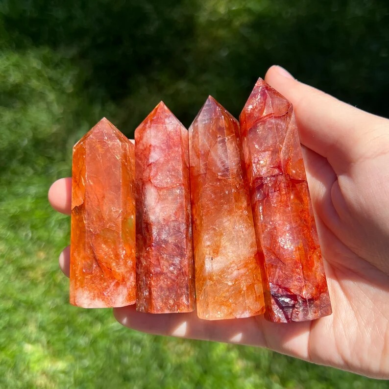Red Hematoid Fire Quartz Healing Crystal Tower Point Obelisk Home Decor Gifts