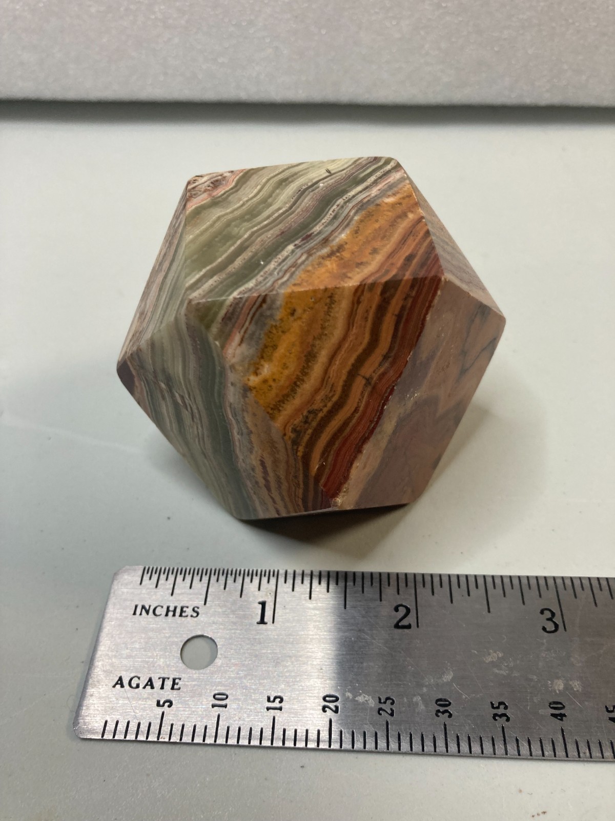 MULTICOLOUR ONYX CRYSTAL TETRA-DECAHEDRON, 14 SIDED, BALANCE & CALM. BEAUTIFUL