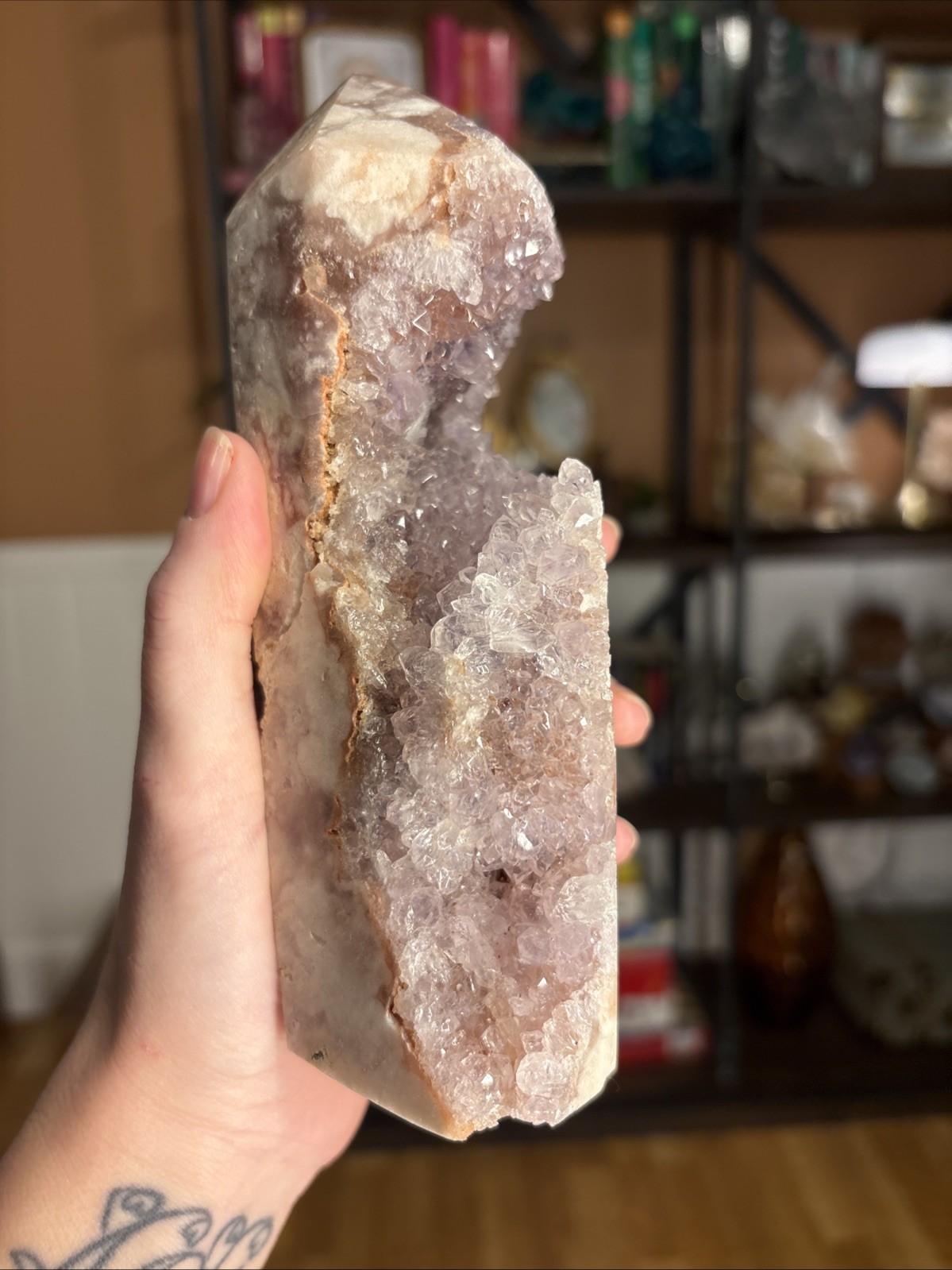 Large Pink Amethyst Druzy Tower, Lavender cluster