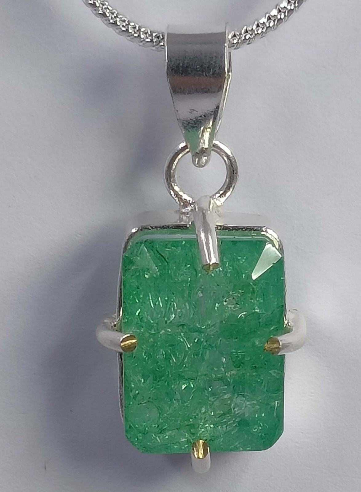 Natural Green Emerald 33 Ct Emerald Shape 925 Silver Pendant IGL Gems 6AHM