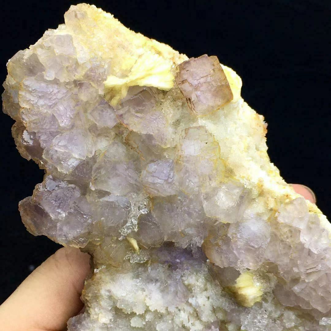 344g Translucent Purple Edge Cubic Ladder Fluorite Crystal & Feather Calcite