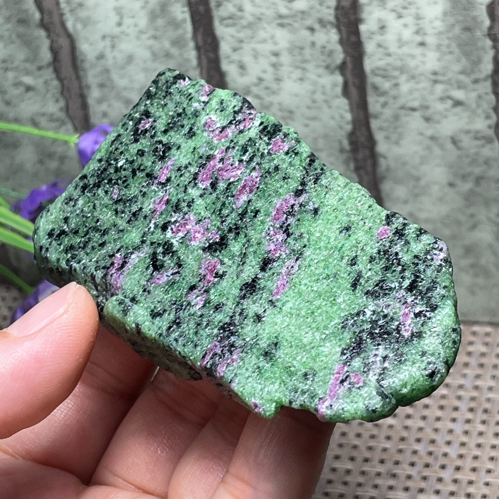 Red & green treasure Ruby Epidote stone Rough Polished stone Slab 161g AH22