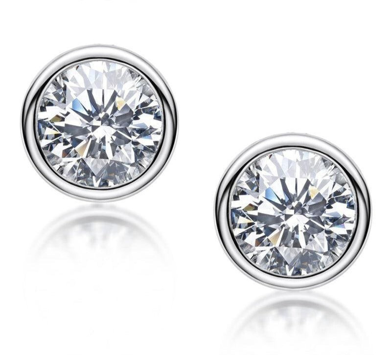 1.80 Ct Bezel Round Cut Diamond Stud Earrings 925 Sterling Silver Push Back