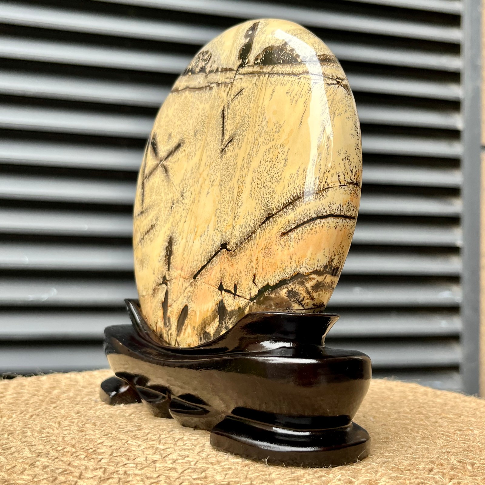 3.7 lb Picture Stone Landscape Natural Unique Gift Display Art w/ Wood Base