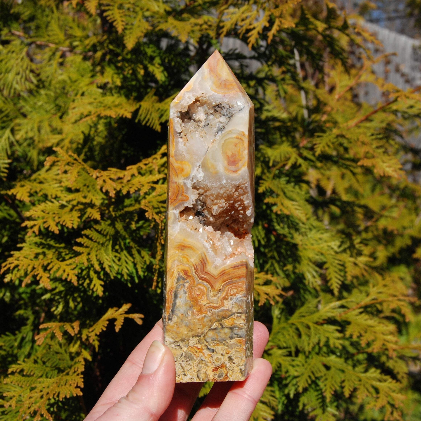 6in 1lb Crazy Lace Agate Crystal Tower, Mexico