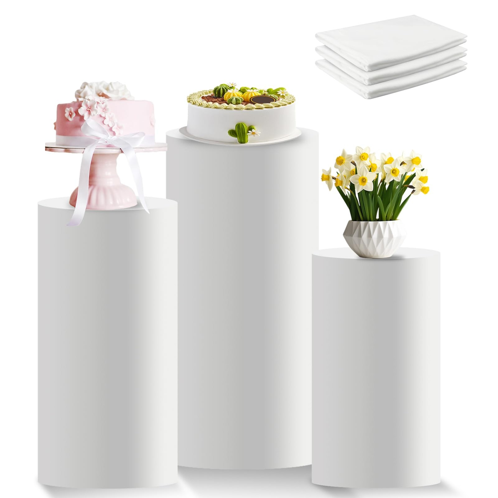 3Pcs Cylinder Pedestal Stand Covers,Round Spandex Cylinder Stand Covers for P…
