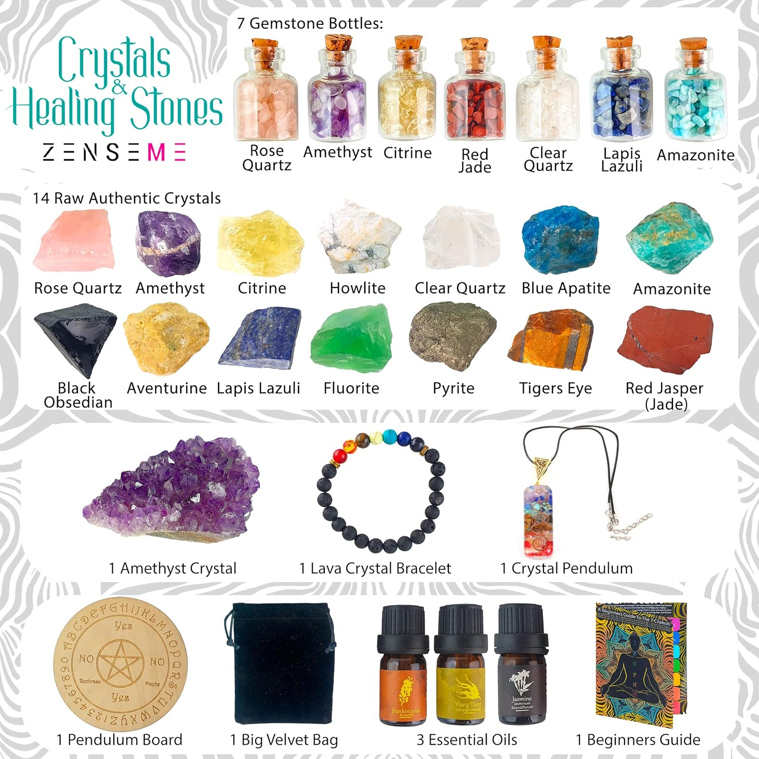Crystals and Healing Stones Set 31Pcs – Healing Crystals & Stones – 14 Real Raw